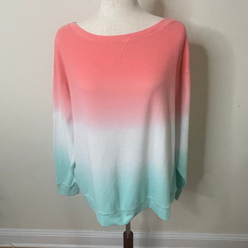 Splendid Women's Dip Dyed Cotton Blend Thermal Teeshirt Sz L